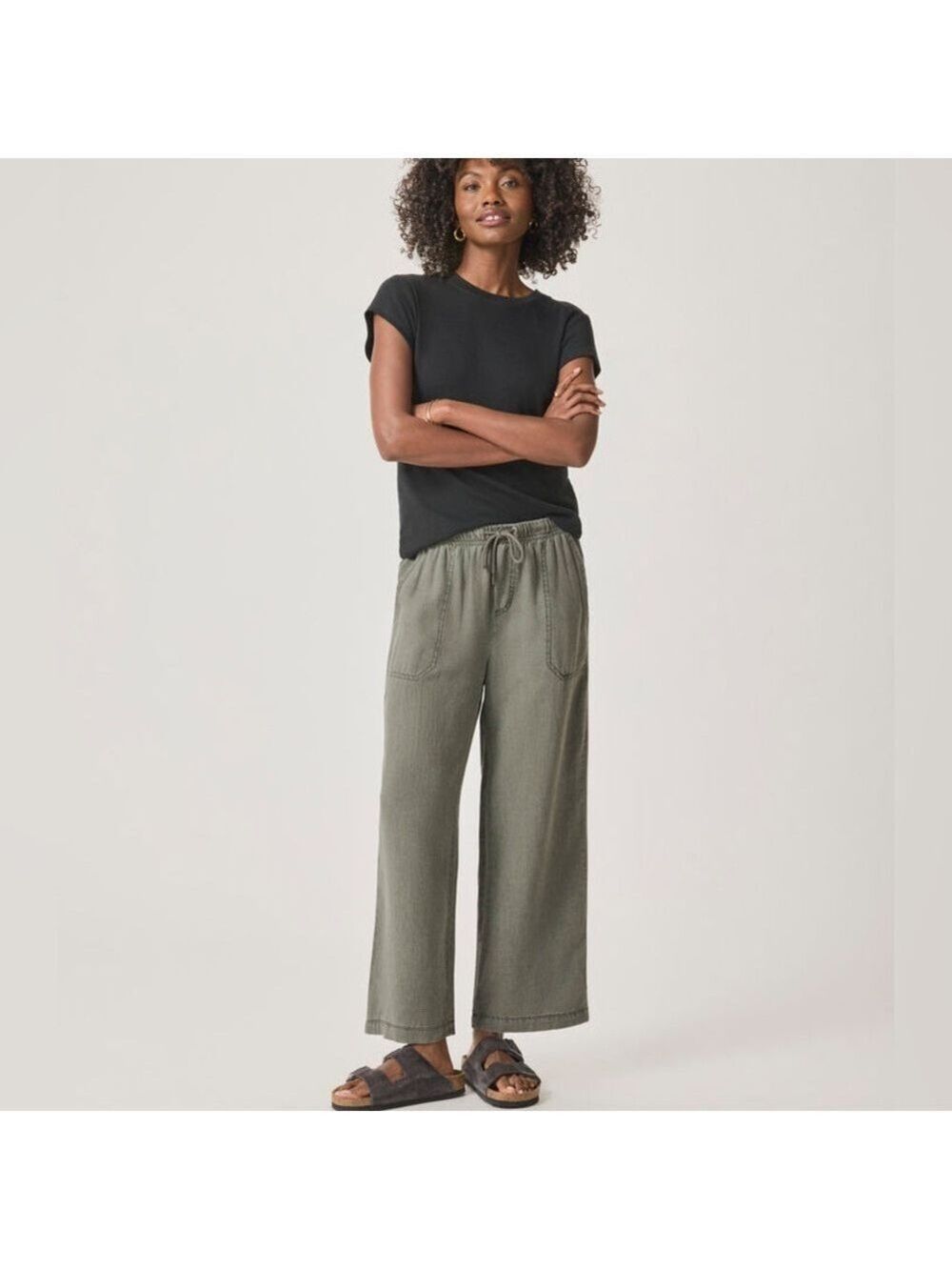 Splendid Wide Leg Grey Crop Lightweight High Rise Pull On Pants, size S